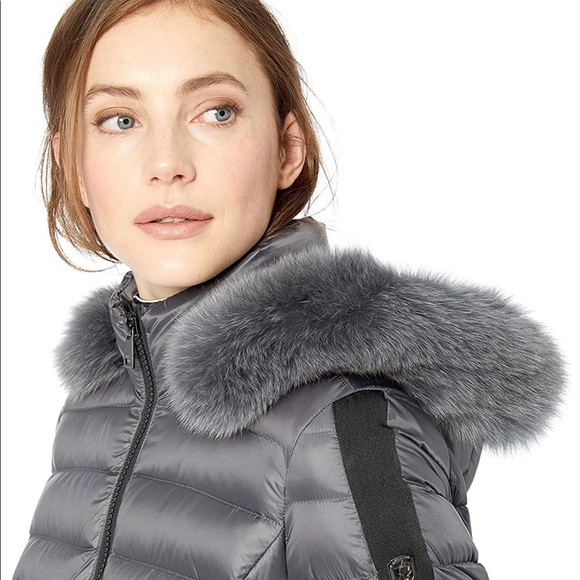 1 Madison Real Fur Down Coat W/ Grommet Detail - Picture 3 of 10